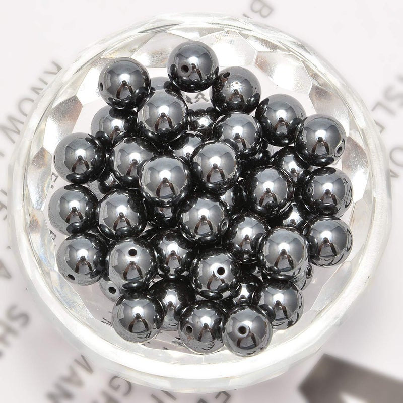 NCB 100pcs Original Natural Stone Beads Gemstone Round Loose Beads 6mm 8mm 10mm (Black Hematite, 10mm 100Beads) - Image 2